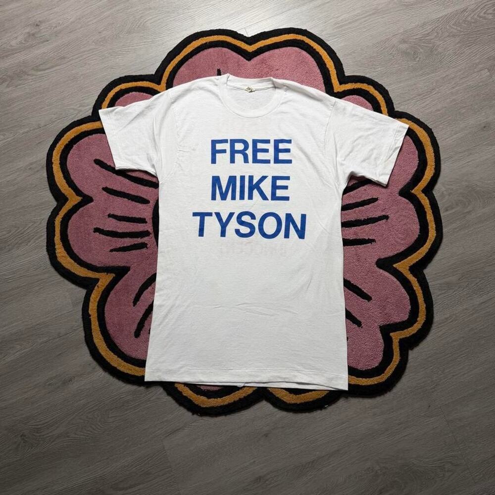 Vintage 90’s Free Mike Tyson Graphic Logo Portrait Boxing T-Shirt Large White